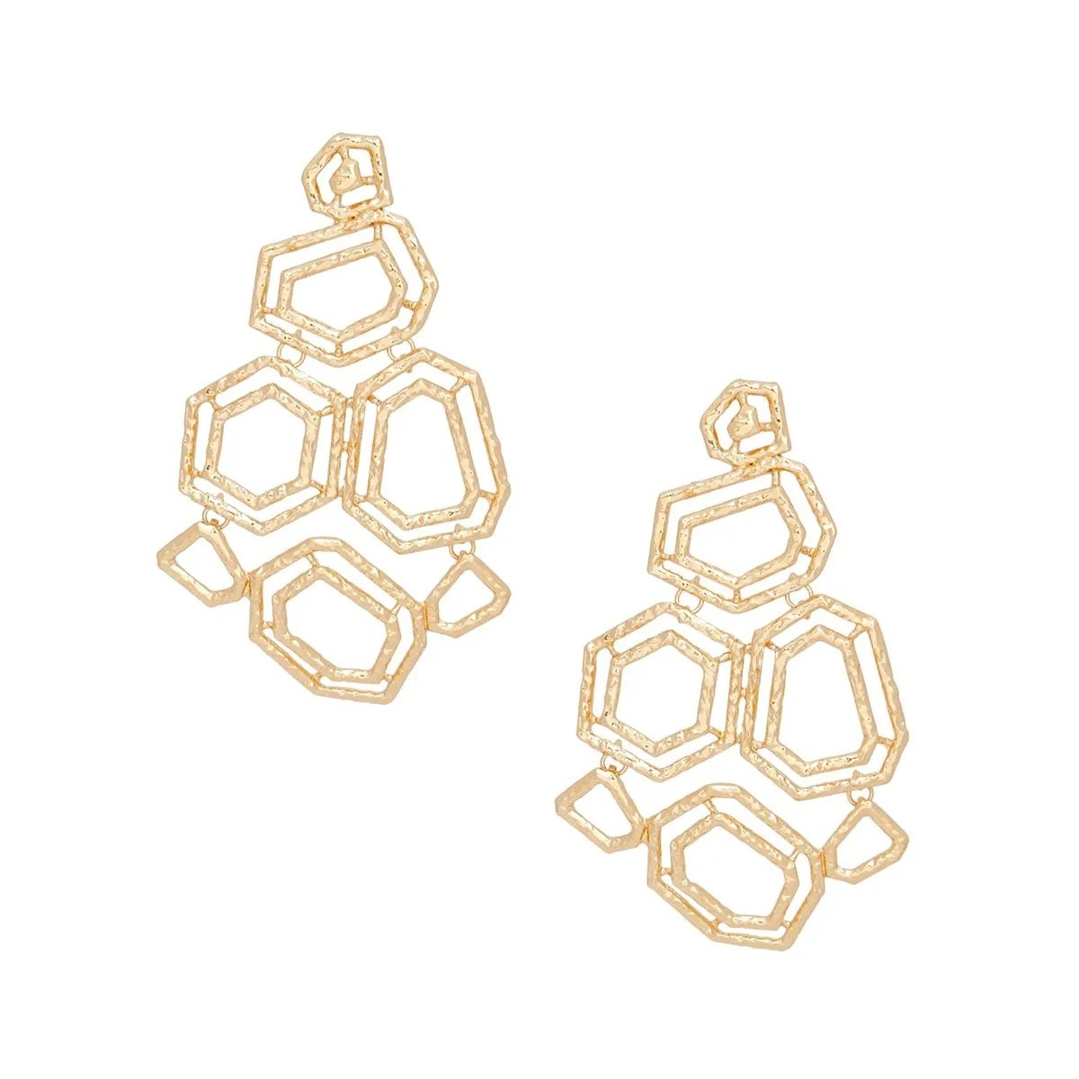 Gold Geometric Dangle Earrings Large Textured Structured Link Statement Earrings for Women