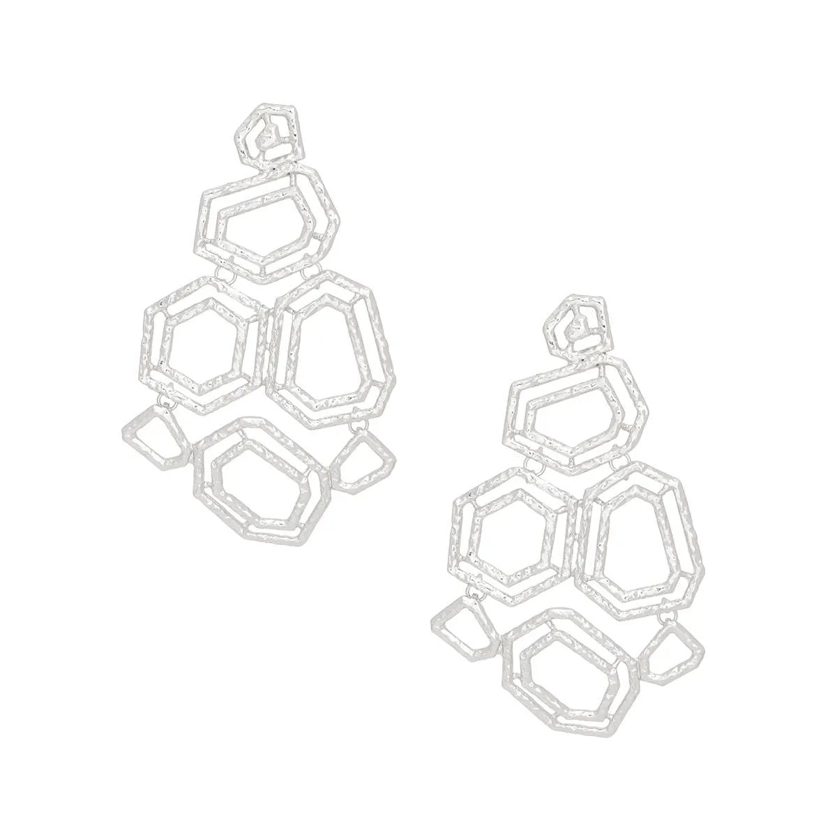 Silver Geometric Dangle Earrings Large Textured Structured Link Statement Earrings for Women