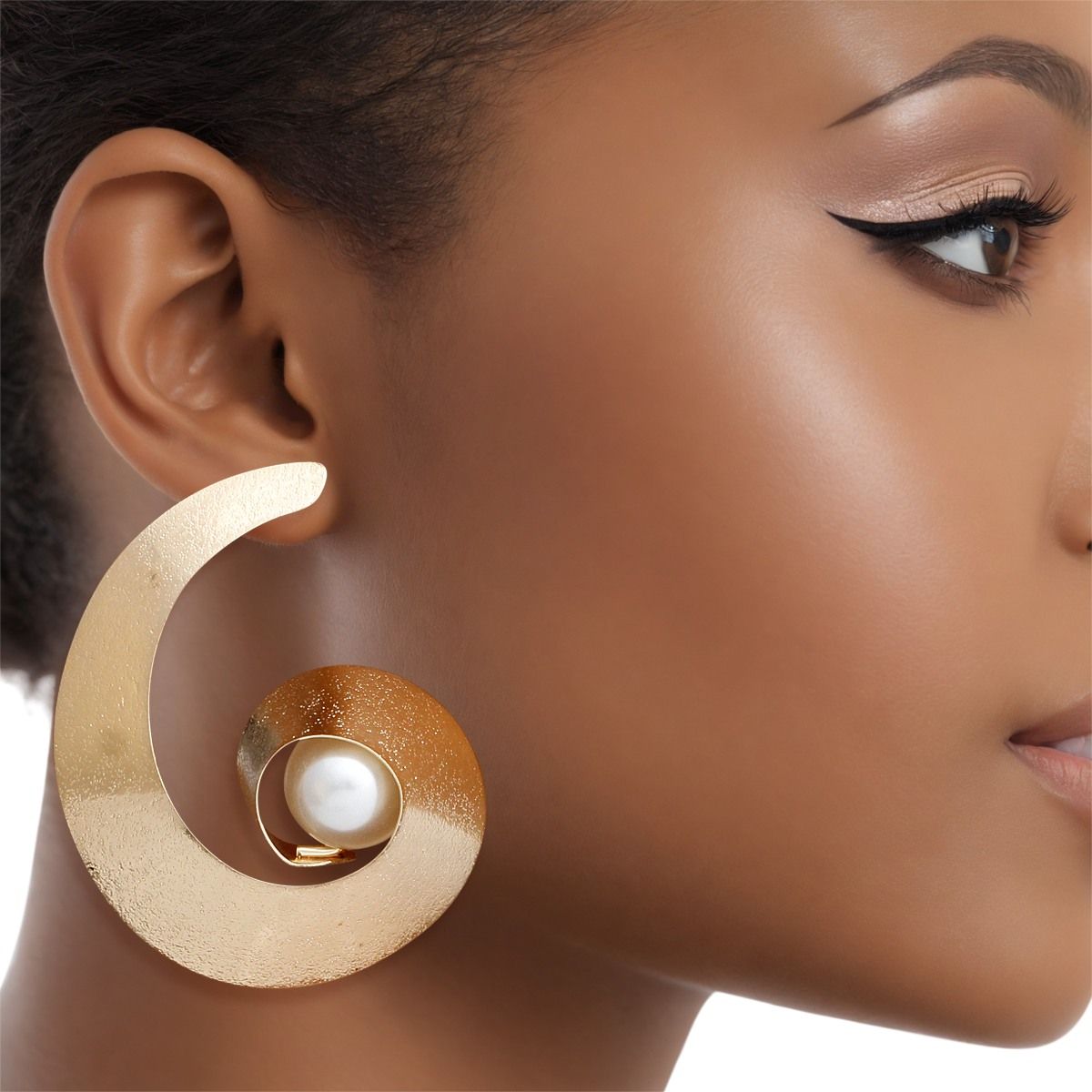 Gold Spiral Earrings Handmade Cream Pearl Accent Earrings