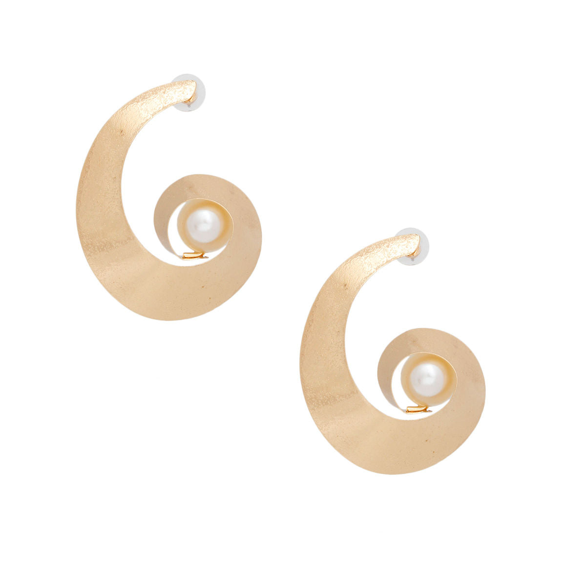 Gold Spiral Earrings Handmade Cream Pearl Accent Earrings