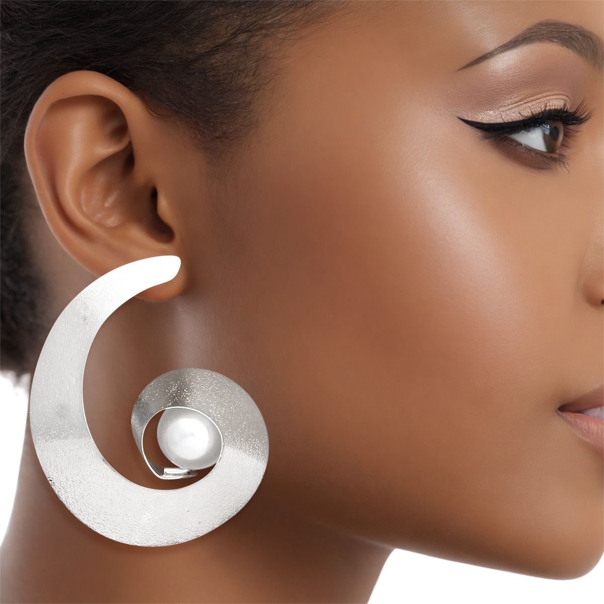 Silver Spiral Earrings Handmade White Pearl Accent Earrings