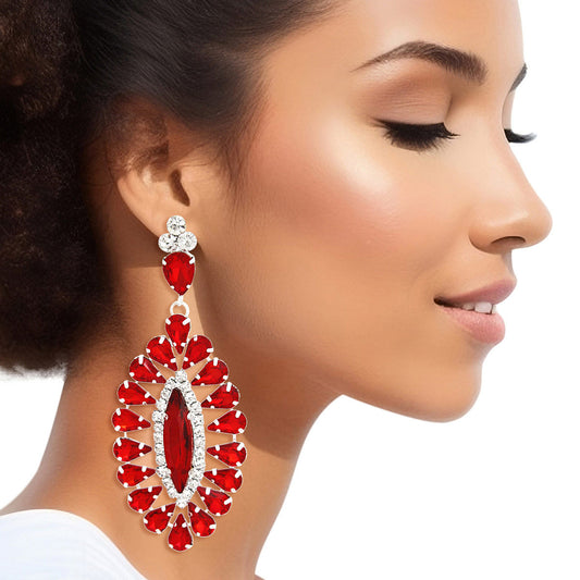 Dangle Red Teardrop Glam Oval Earrings for Women Pinktown