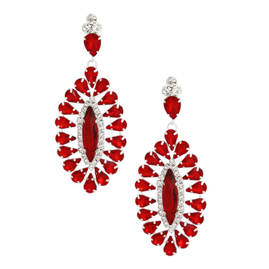 Dangle Red Teardrop Glam Oval Earrings for Women Pinktown