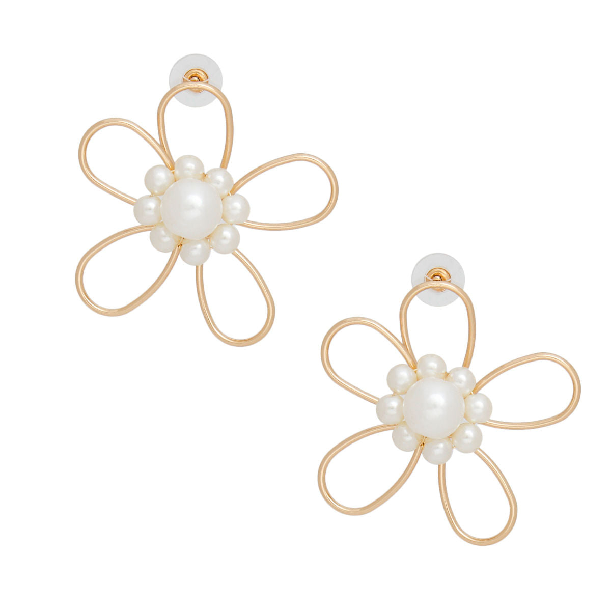 Gold Flower Cream Pearl Earrings | Fashion Jewelry