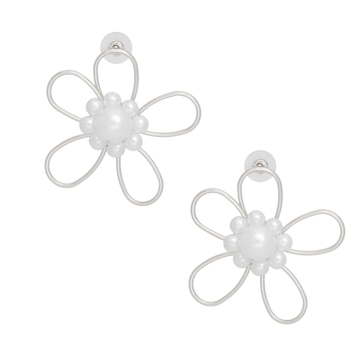 Silver Flower White Pearl Earrings | Fashion Jewelry