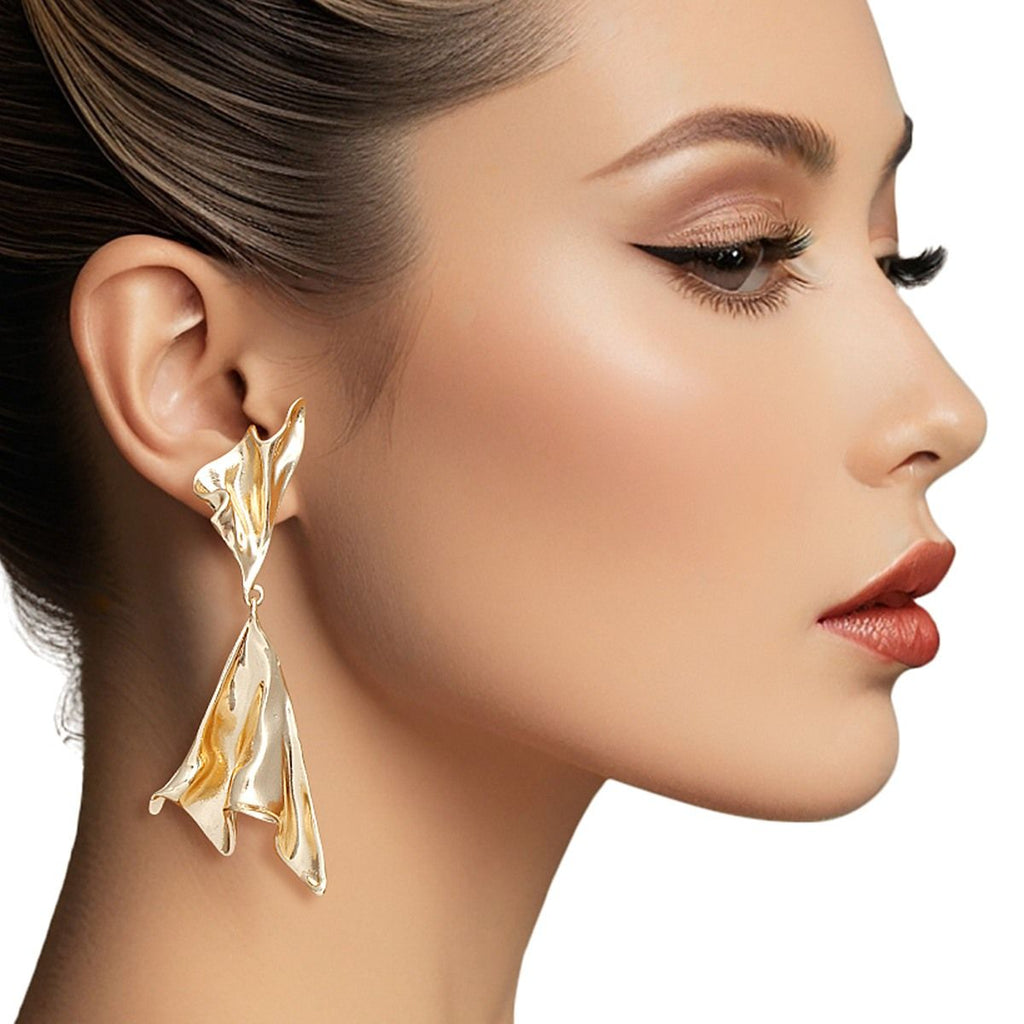 Gold Clip On Earrings Dramatic Folded Metal Statement | Fashion Jewelry