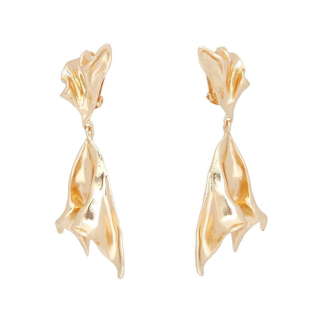Gold Clip On Earrings Dramatic Folded Metal Statement | Fashion Jewelry