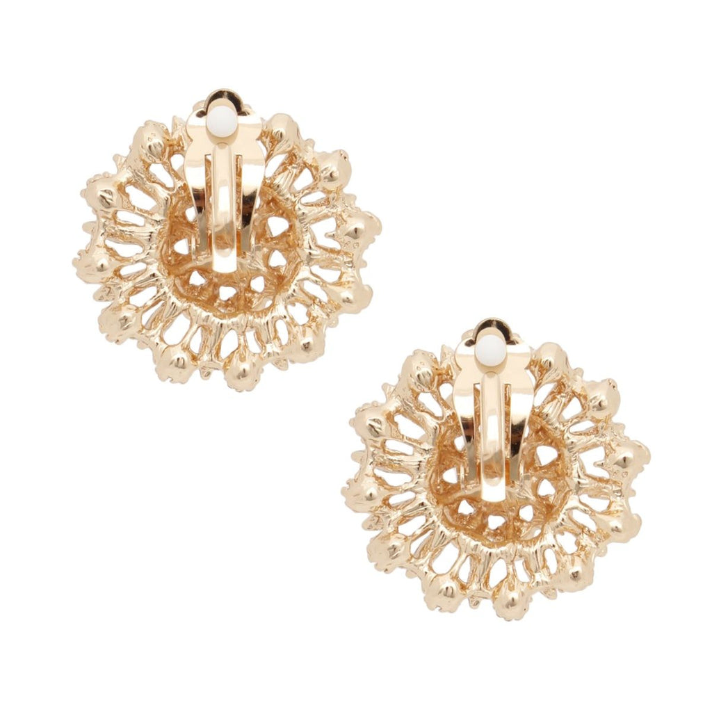 Vintage Inspired Gold Filigree Earrings Clip On Pearl Rhinestone | Costume Jewelry
