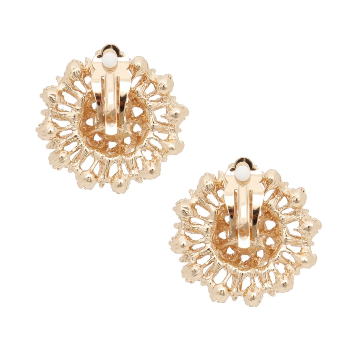 Vintage Inspired Gold Filigree Earrings Clip On Pearl Rhinestone | Costume Jewelry