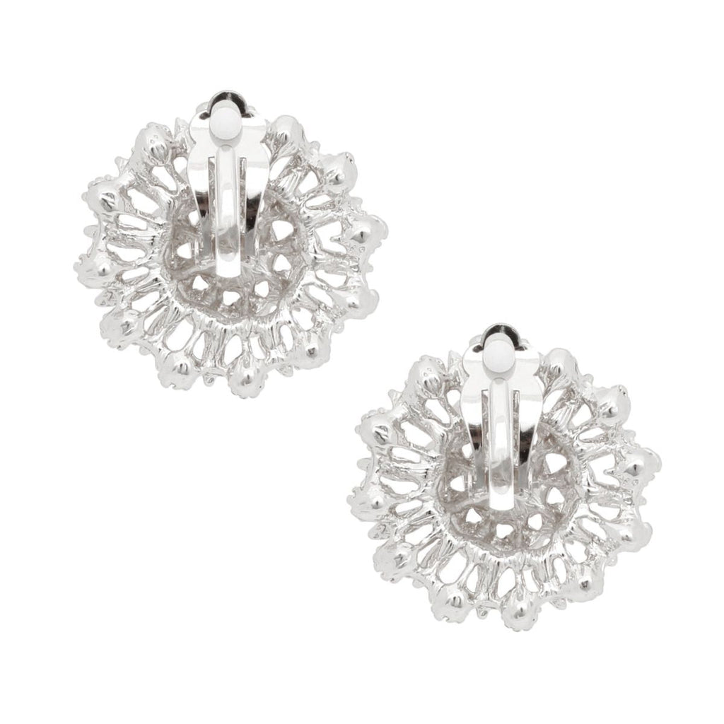 Vintage Inspired Silver Filigree Earrings Clip On Pearl Rhinestone | Costume Jewelry