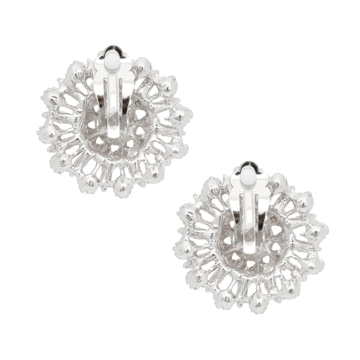 Vintage Inspired Silver Filigree Earrings Clip On Pearl Rhinestone | Costume Jewelry
