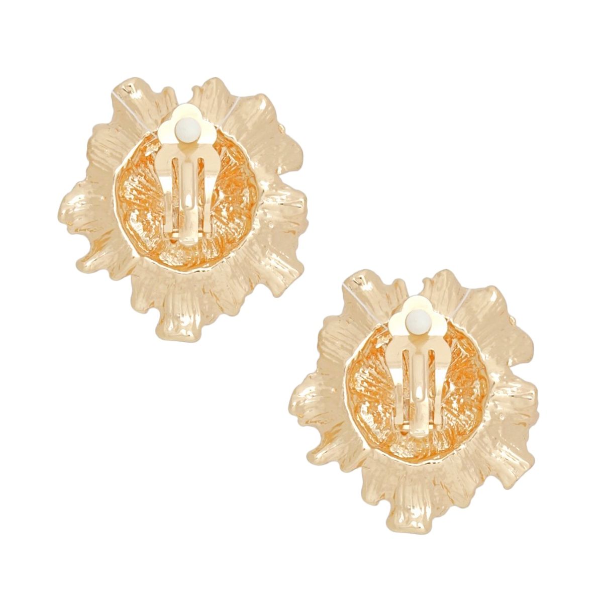 Gold Floral Pearl Clip-On Earrings Vintage Style Statement Fashion Jewelry