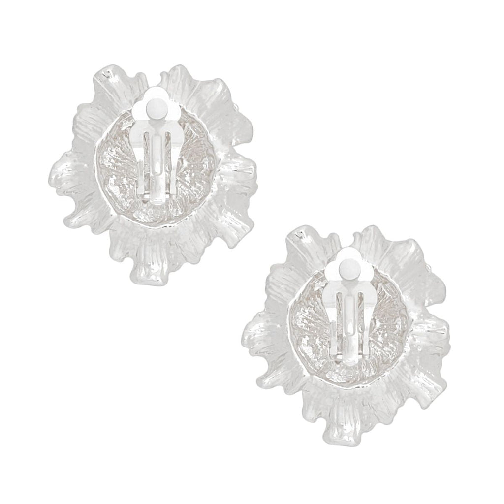 Silver Floral Pearl Clip-On Earrings Vintage Style Statement Fashion Jewelry