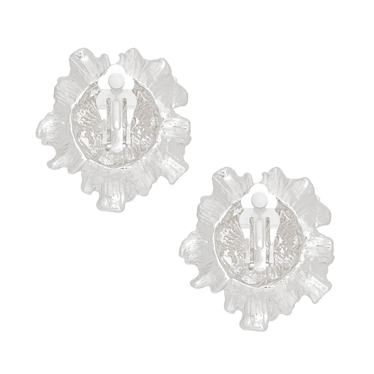 Silver Floral Pearl Clip-On Earrings Vintage Style Statement Fashion Jewelry