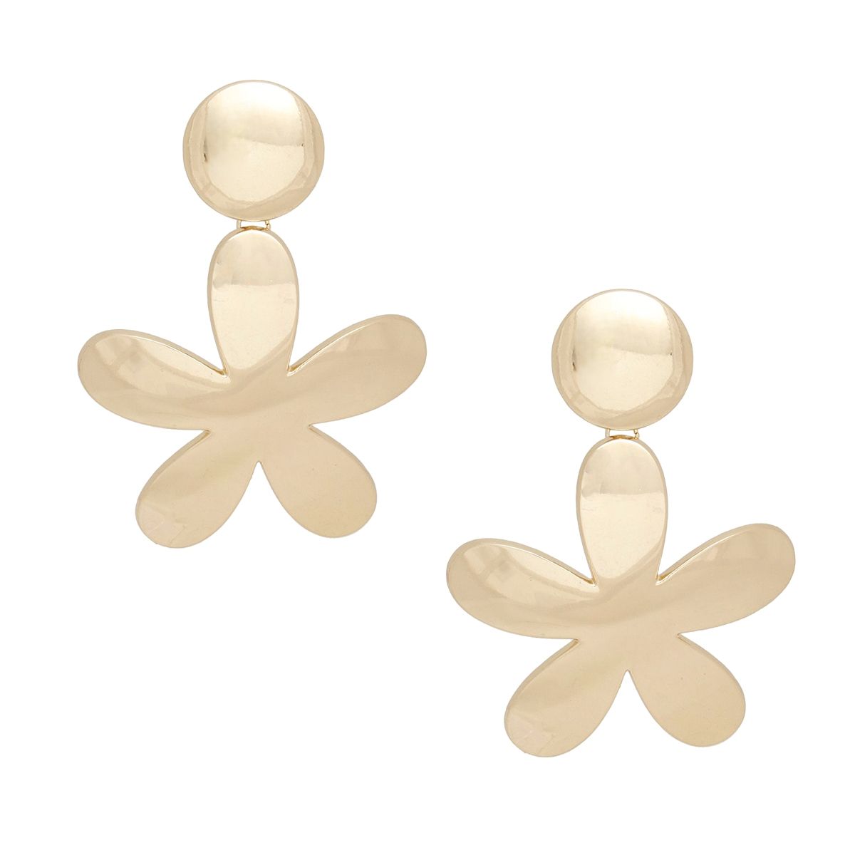 Clip On Gold Disc Flower Earrings Extra Large Paddle-Back Heavyweight Statement