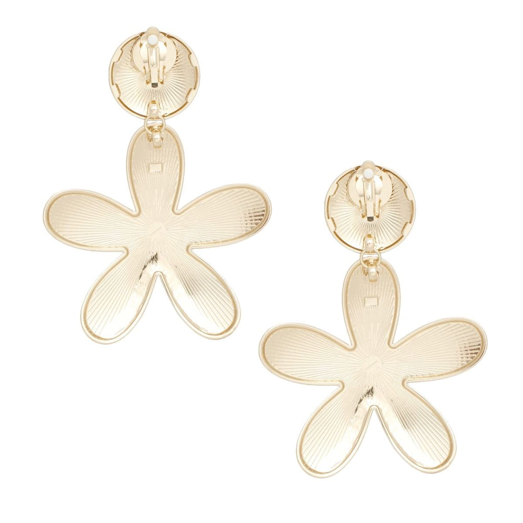 Clip On Gold Disc Flower Earrings Extra Large Paddle-Back Heavyweight Statement