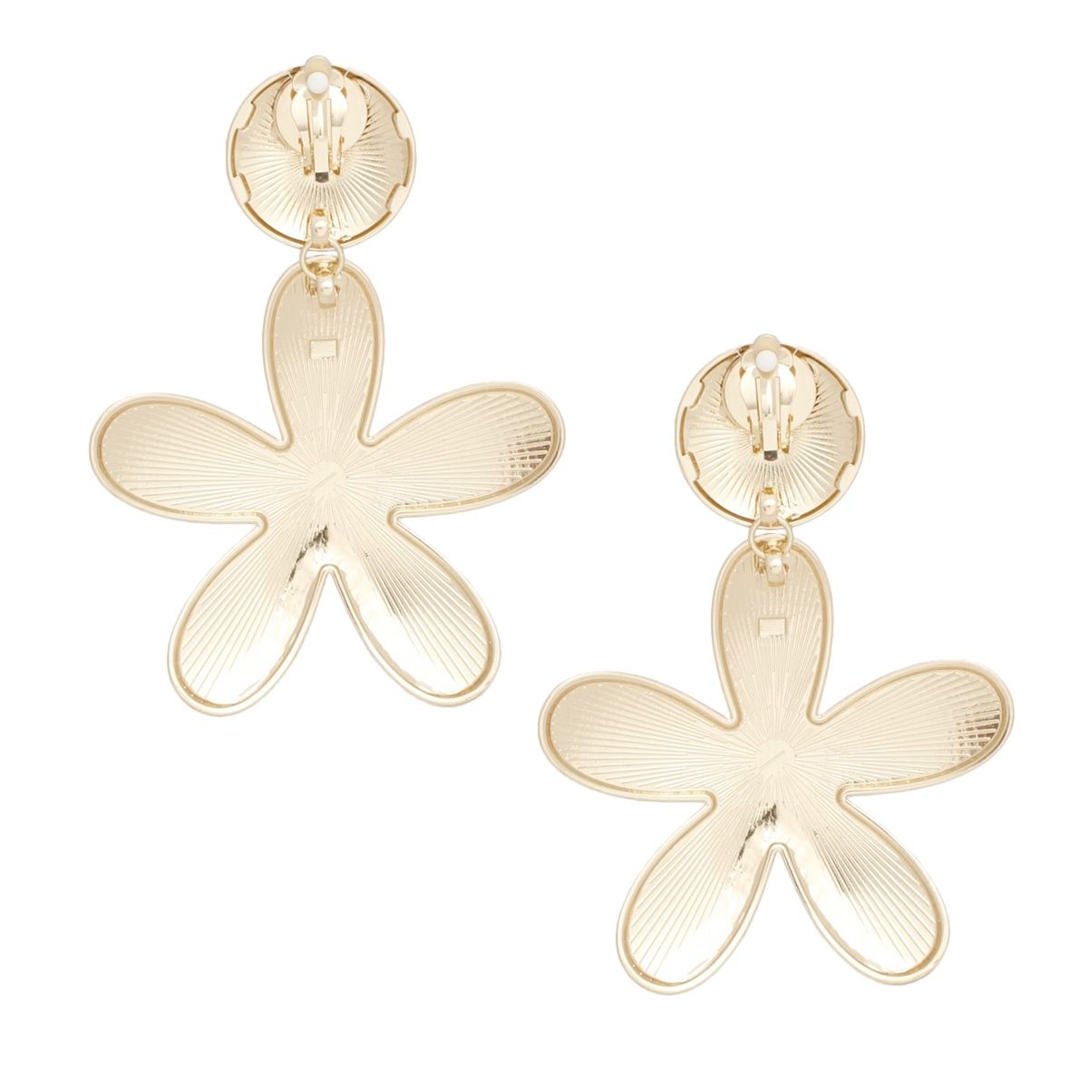 Clip On Gold Disc Flower Earrings Extra Large Paddle-Back Heavyweight Statement