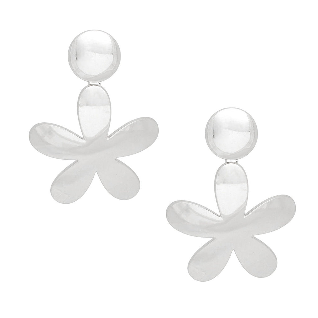 Clip On Silver Disc Flower Earrings Extra Large Paddle-Back Heavyweight Statement