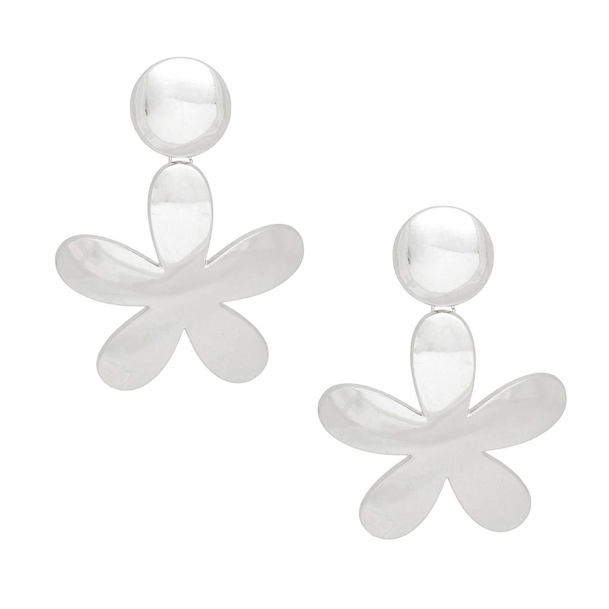 Clip On Silver Disc Flower Earrings Extra Large Paddle-Back Heavyweight Statement