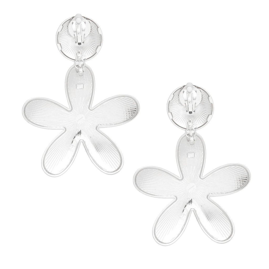 Clip On Silver Disc Flower Earrings Extra Large Paddle-Back Heavyweight Statement
