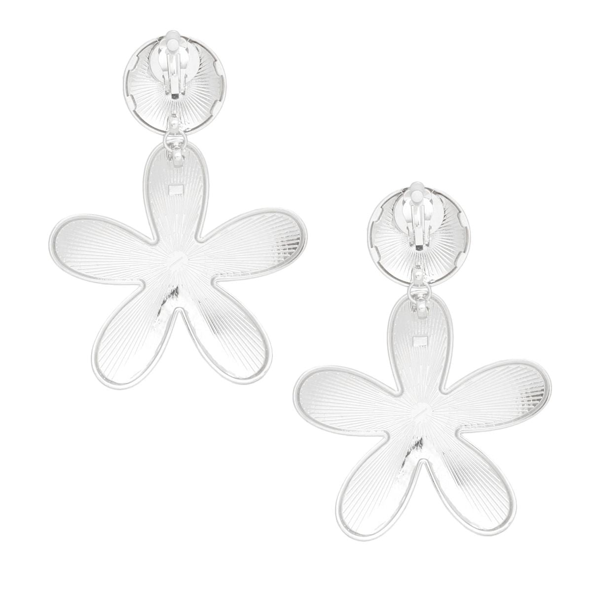 Clip On Silver Disc Flower Earrings Extra Large Paddle-Back Heavyweight Statement