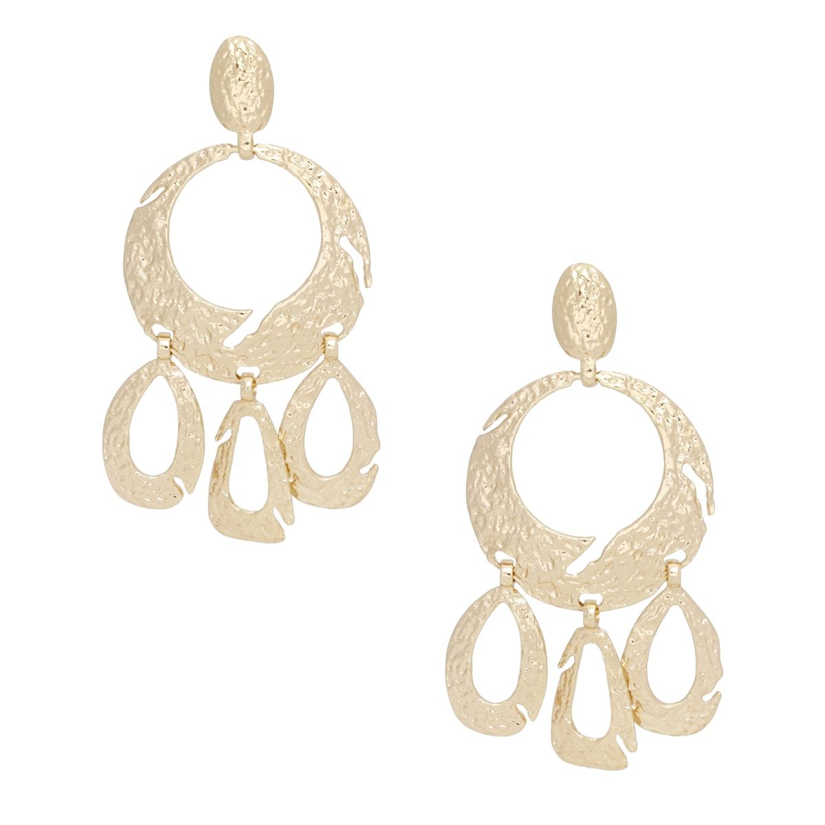 Hammered Gold Clip On Statement Earrings Extra Large Bold Drop