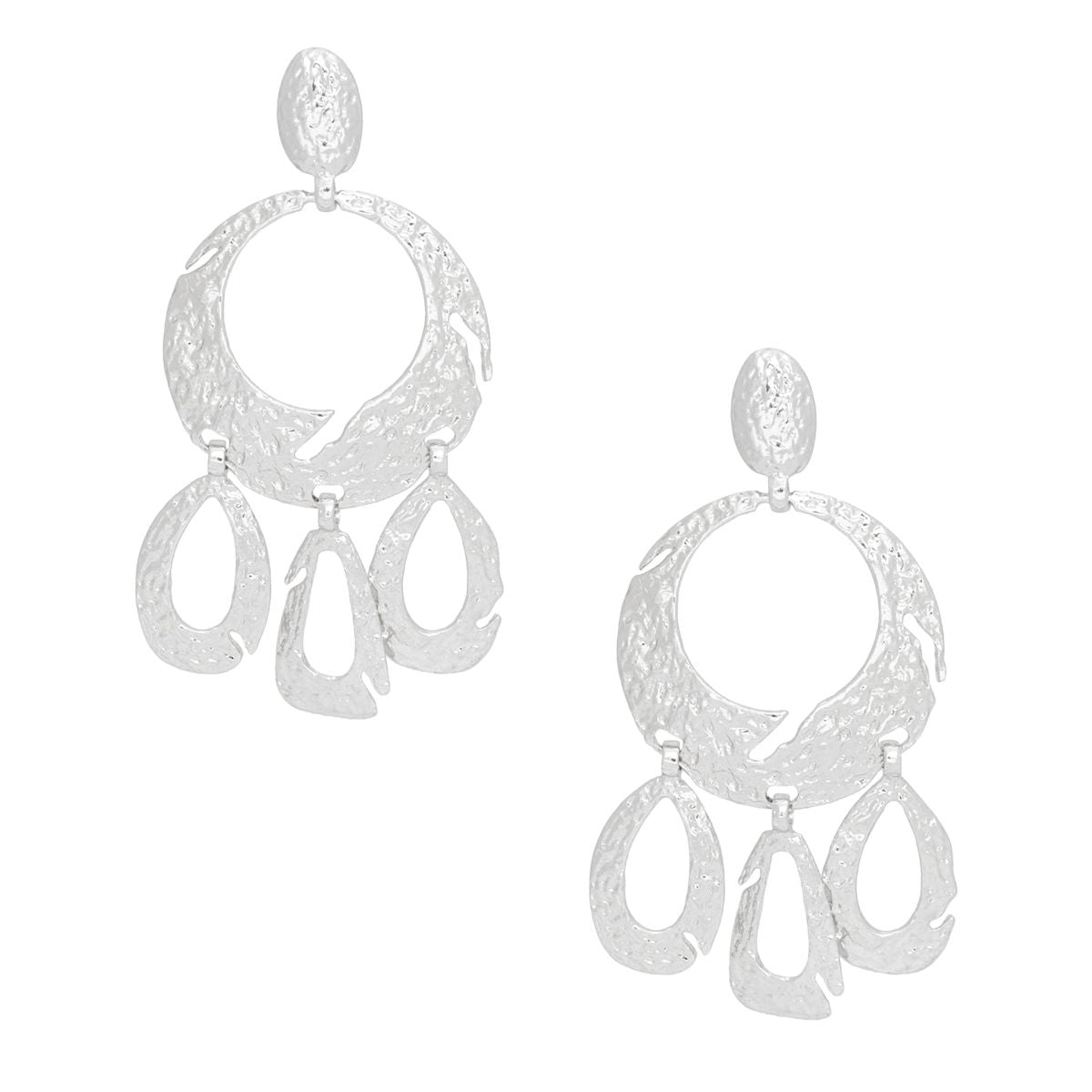 Hammered Silver Clip On Statement Earrings Extra Large Bold Drop
