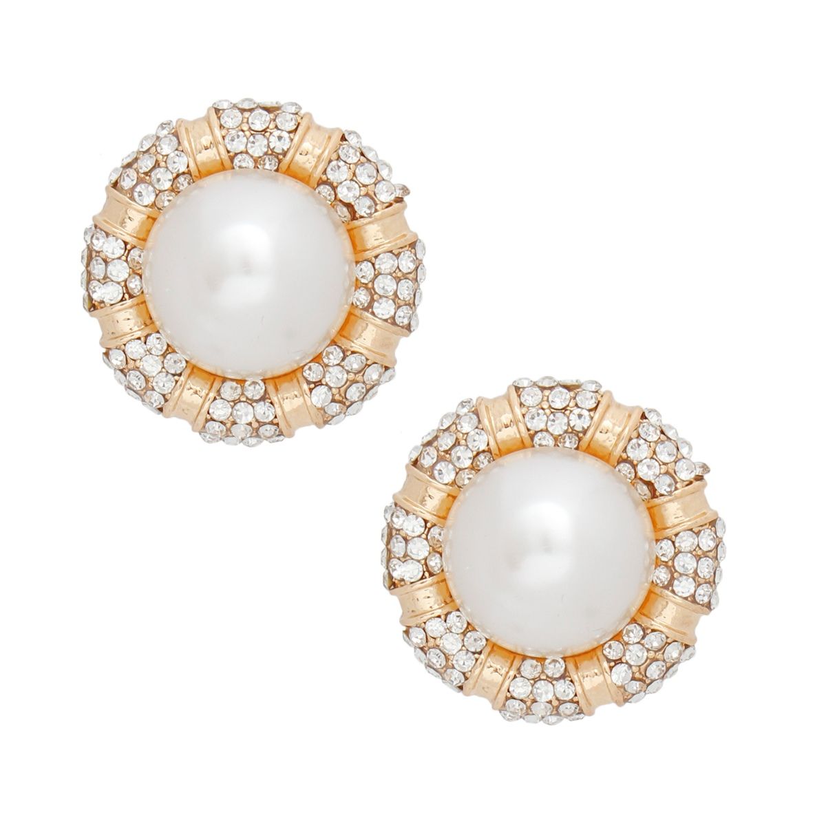 Cream Pearl Earrings with Rhinestone Gold Studs | Fashion Jewelry