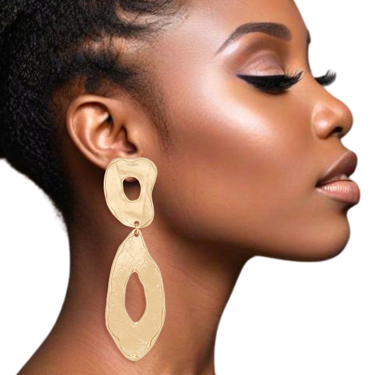 Gold Molten Teardrop Earrings Sculptural Organic Clip-On