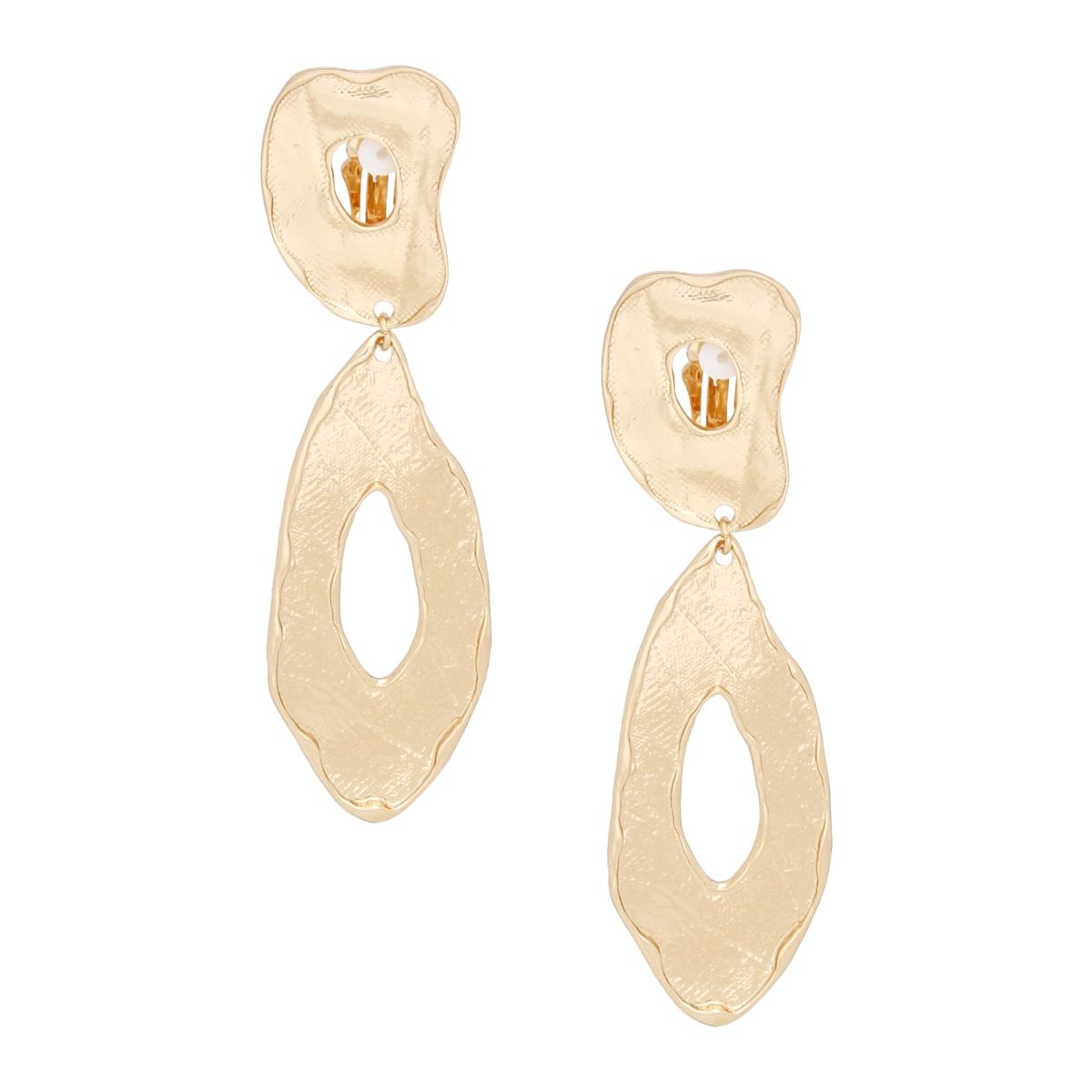 Gold Molten Teardrop Earrings Sculptural Organic Clip-On