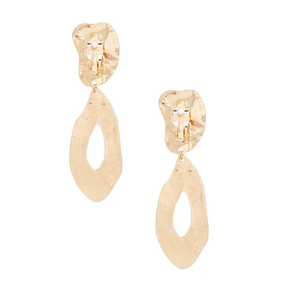 Gold Molten Teardrop Earrings Sculptural Organic Clip-On