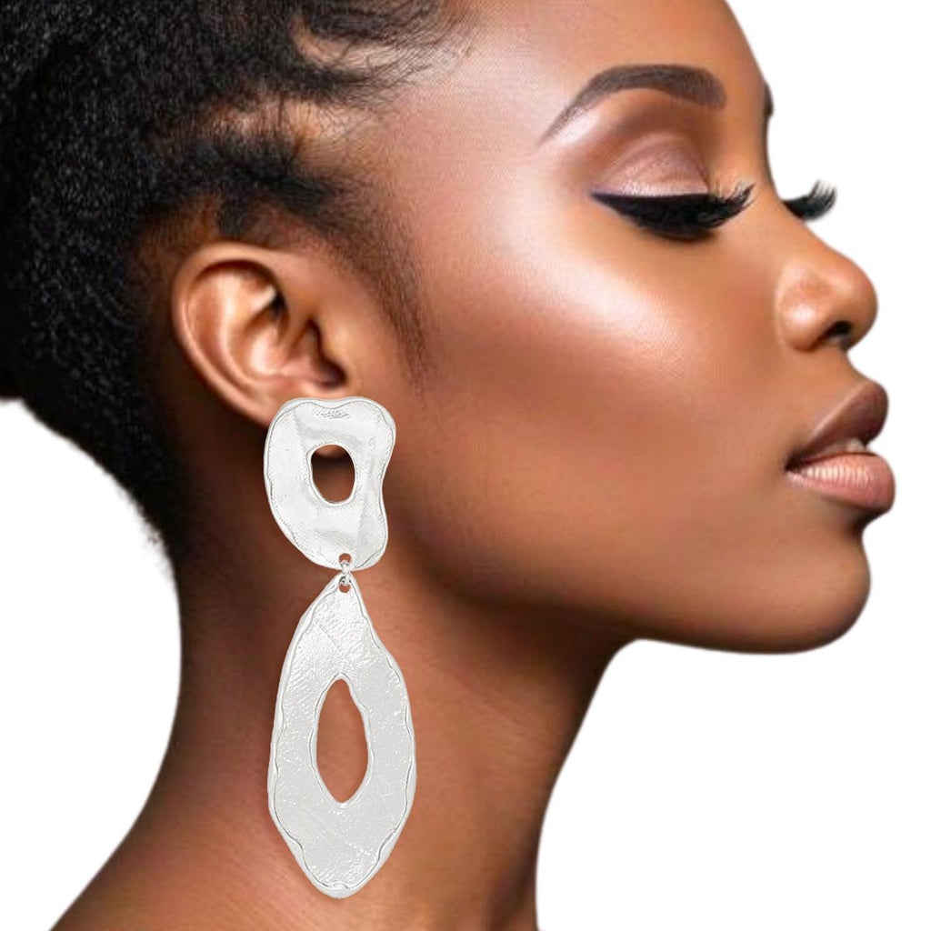 Silver Molten Teardrop Earrings Sculptural Organic Clip-On