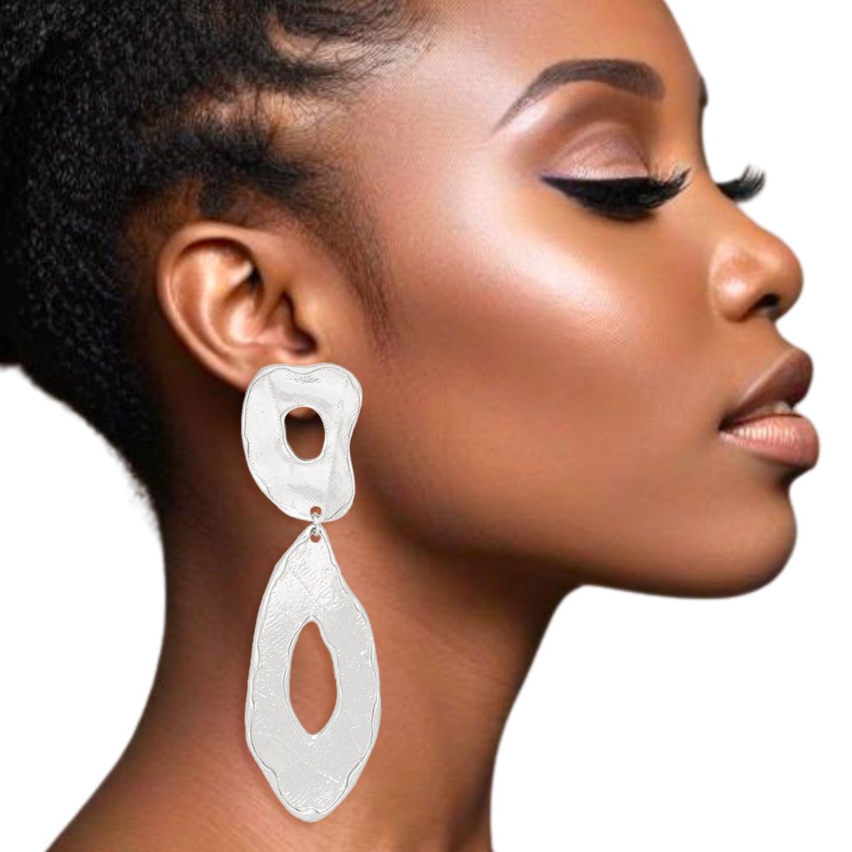 Silver Molten Teardrop Earrings Sculptural Organic Clip-On