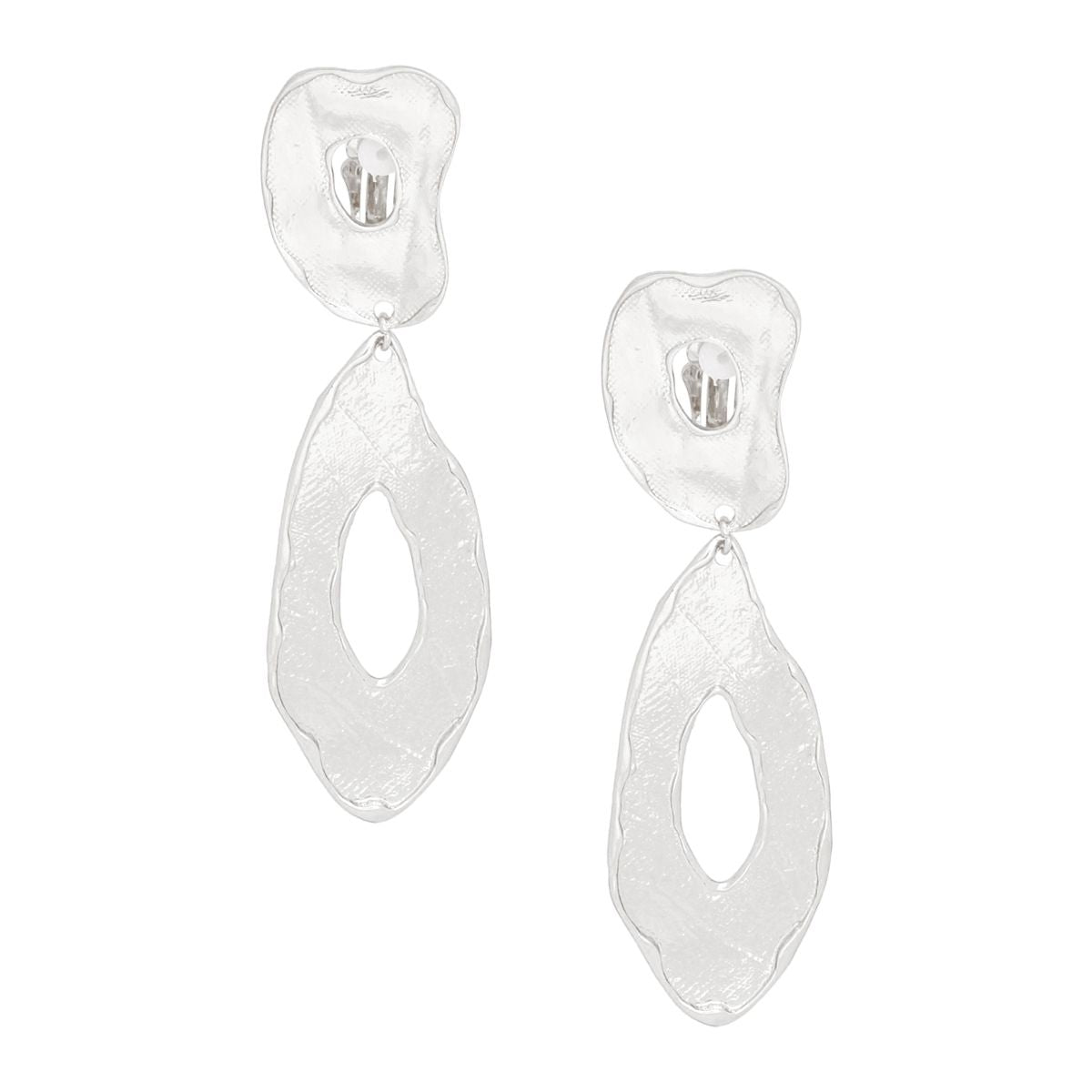 Silver Molten Teardrop Earrings Sculptural Organic Clip-On