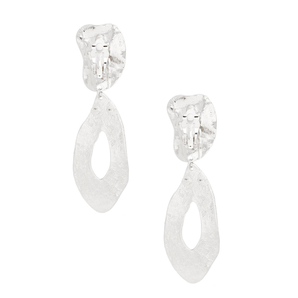Silver Molten Teardrop Earrings Sculptural Organic Clip-On