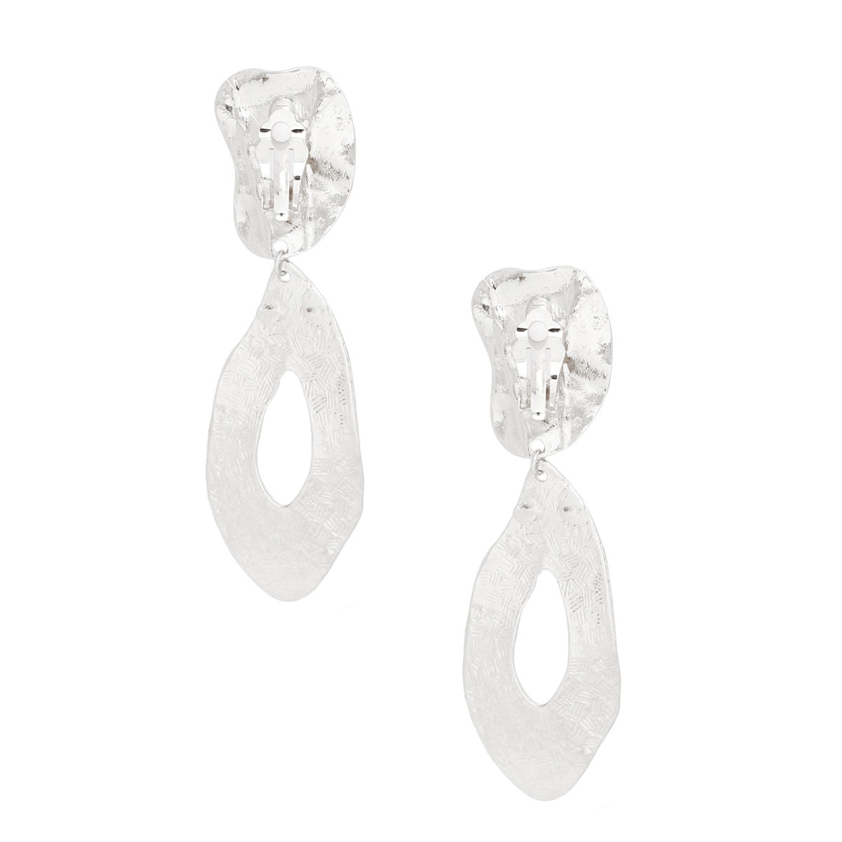 Silver Molten Teardrop Earrings Sculptural Organic Clip-On
