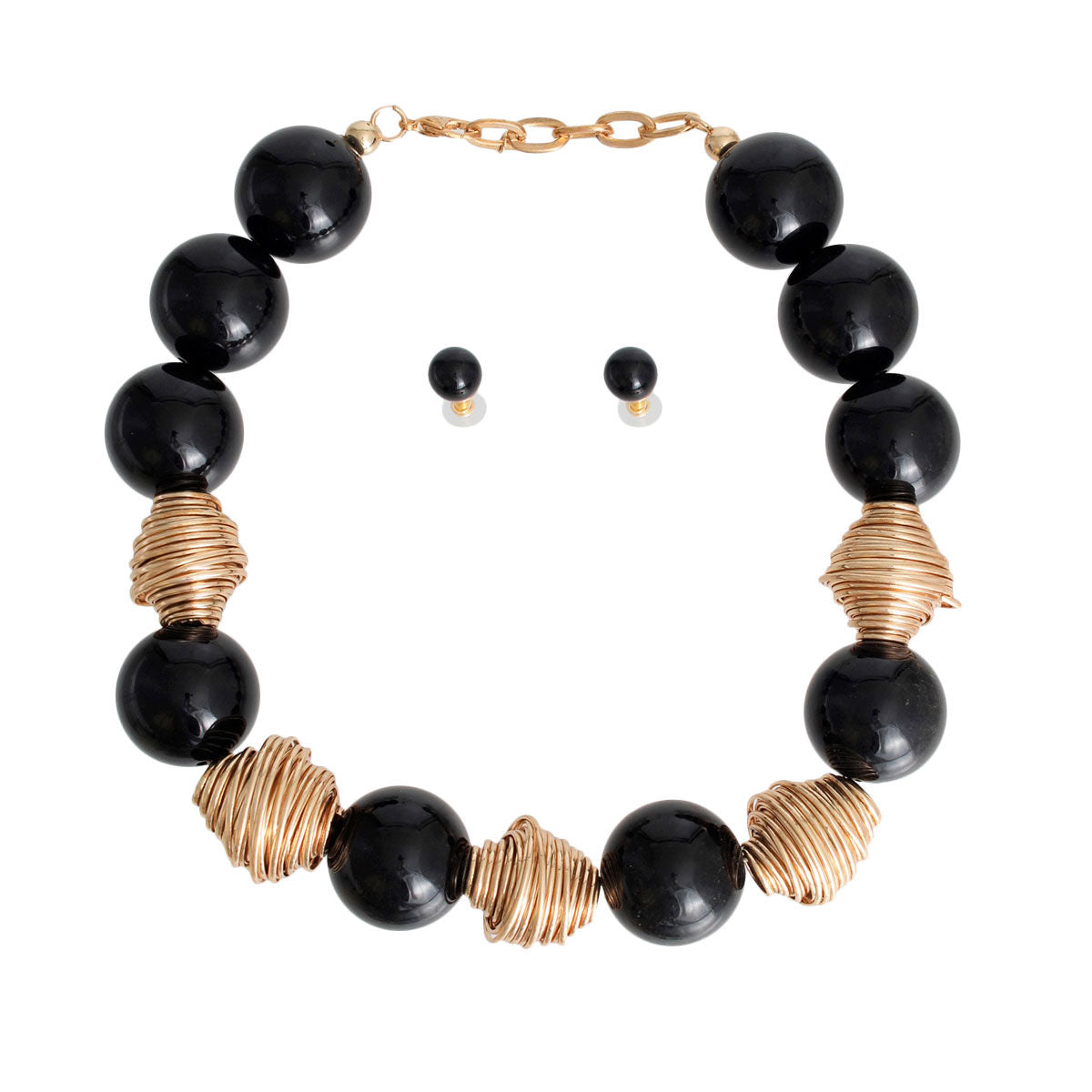 Black Beaded Necklace Set Chunky Statement Fashion Jewelry