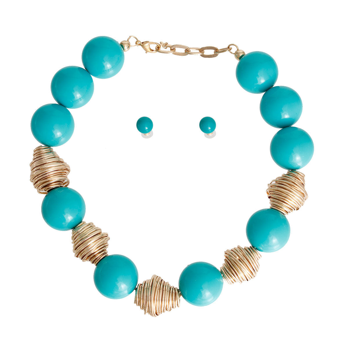 Blue=teal Beaded Necklace Set Chunky Statement Fashion Jewelry