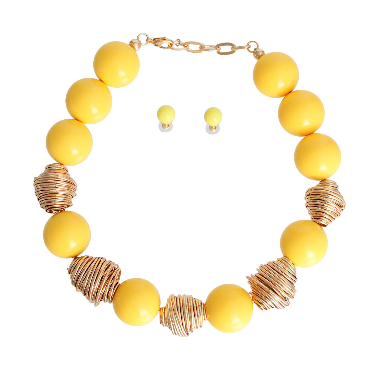 Yellow Beaded Necklace Set Chunky Statement Fashion Jewelry