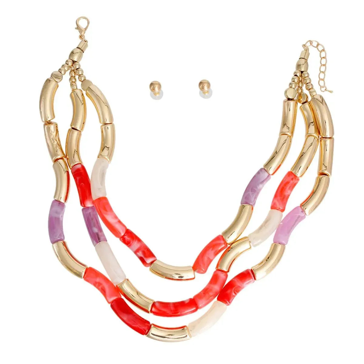 Multicolor Noodle Beaded Layered Necklace Set - Unique & Stylish