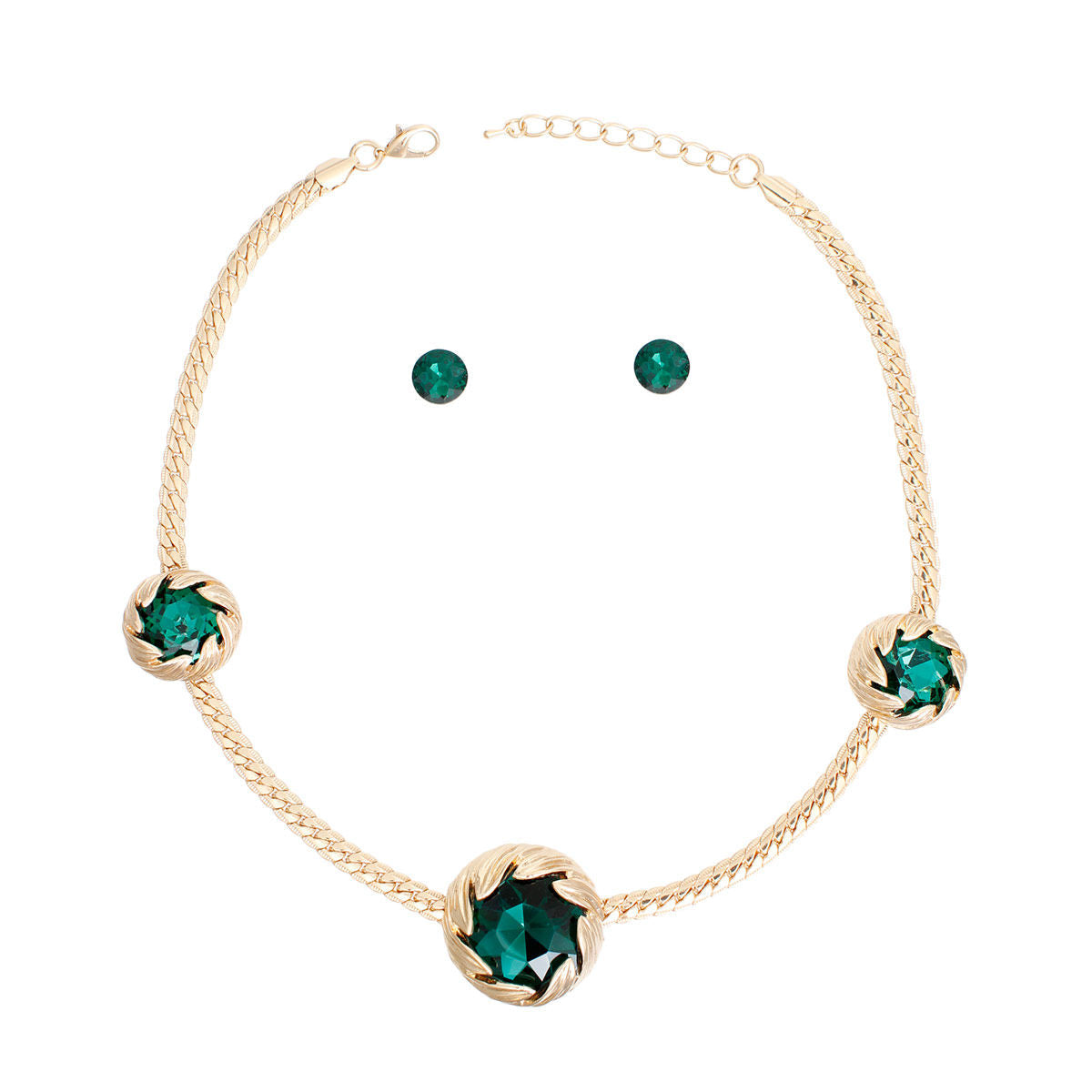 Gold Green Necklace Set Triple Leaf Design | Fashion Jewelry