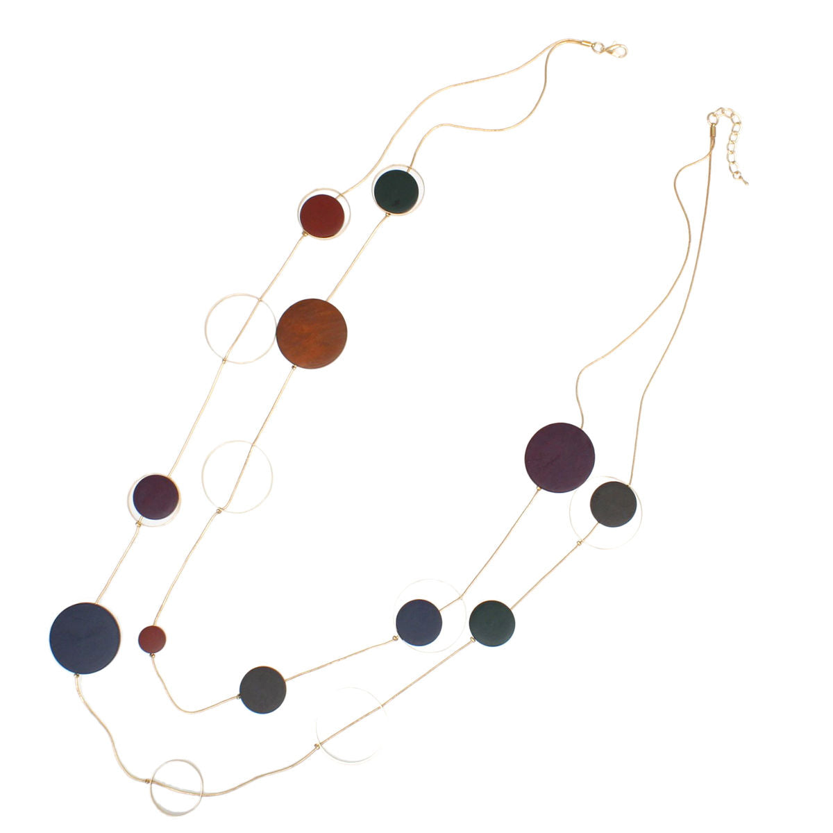 Gold Tone Double Layer Necklace Multicolor Wooden Beads Statement