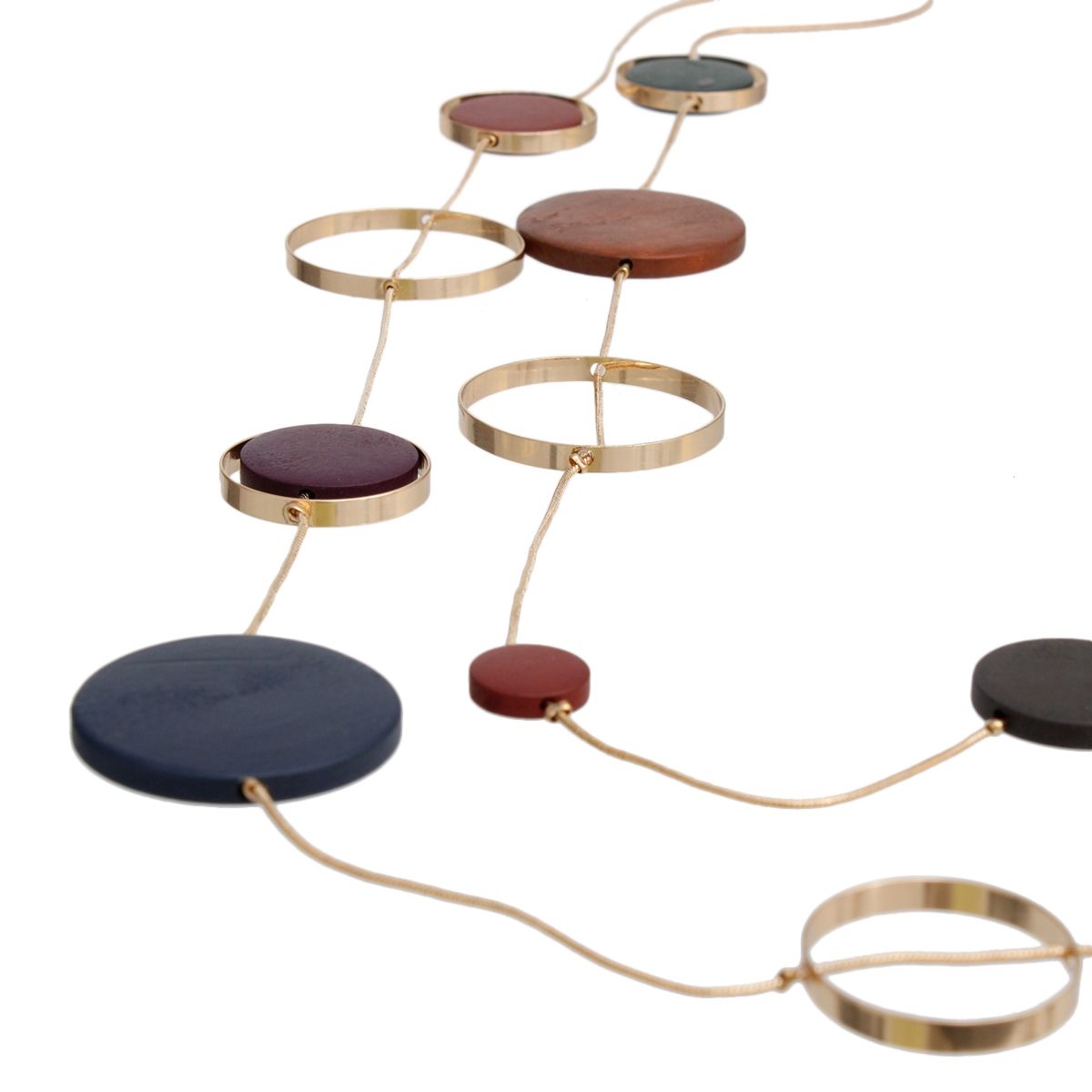 Gold Tone Double Layer Necklace Multicolor Wooden Beads Statement