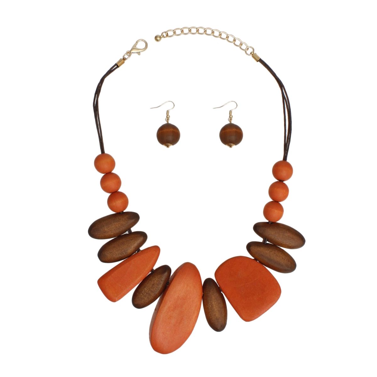 Wooden Bead Necklace Chunky Geometric Set | Statement Style