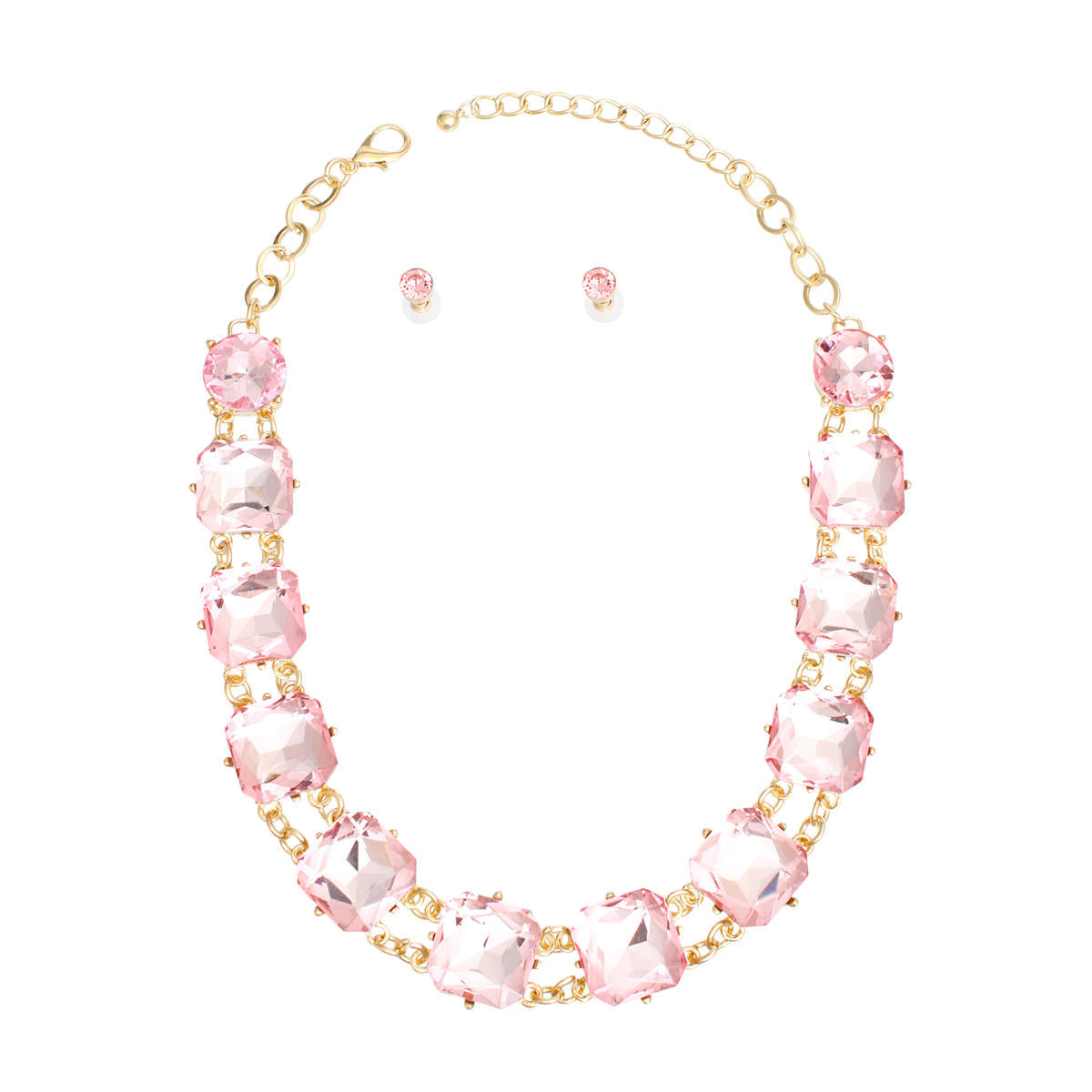 Pink Crystal Necklace Set Chunky Gold Collar Statement | Fashion Jewelry