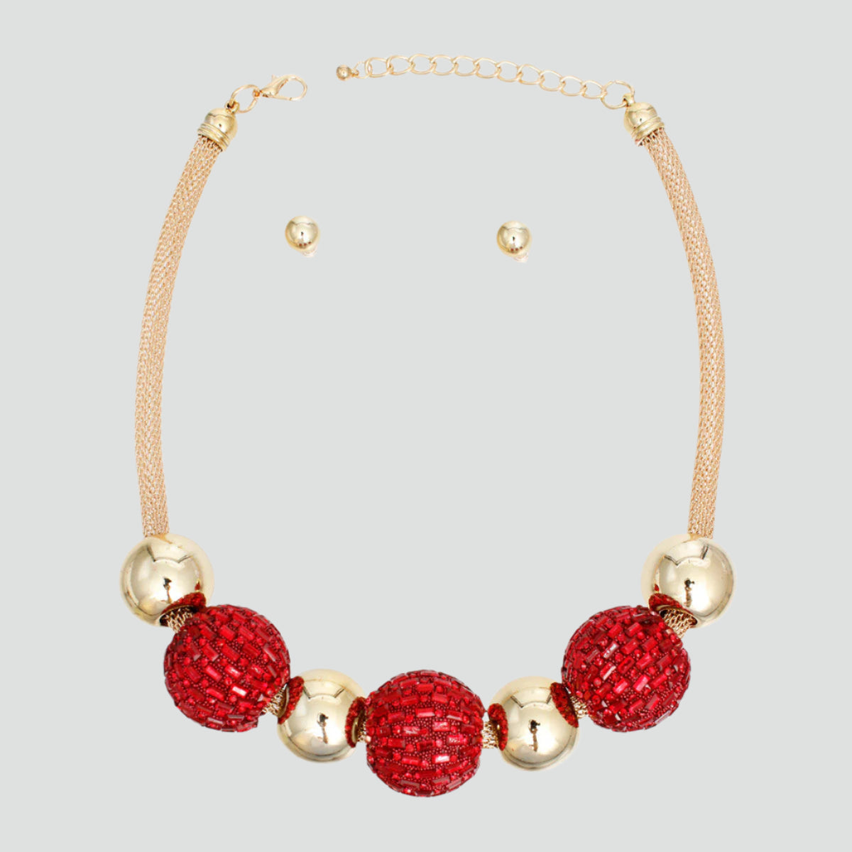 Gold and Red Rhinestone Necklace Set – Bold & Stylish Fashion Jewelry Pinktown