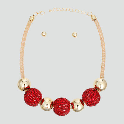 Gold and Red Rhinestone Necklace Set – Bold & Stylish Fashion Jewelry Pinktown