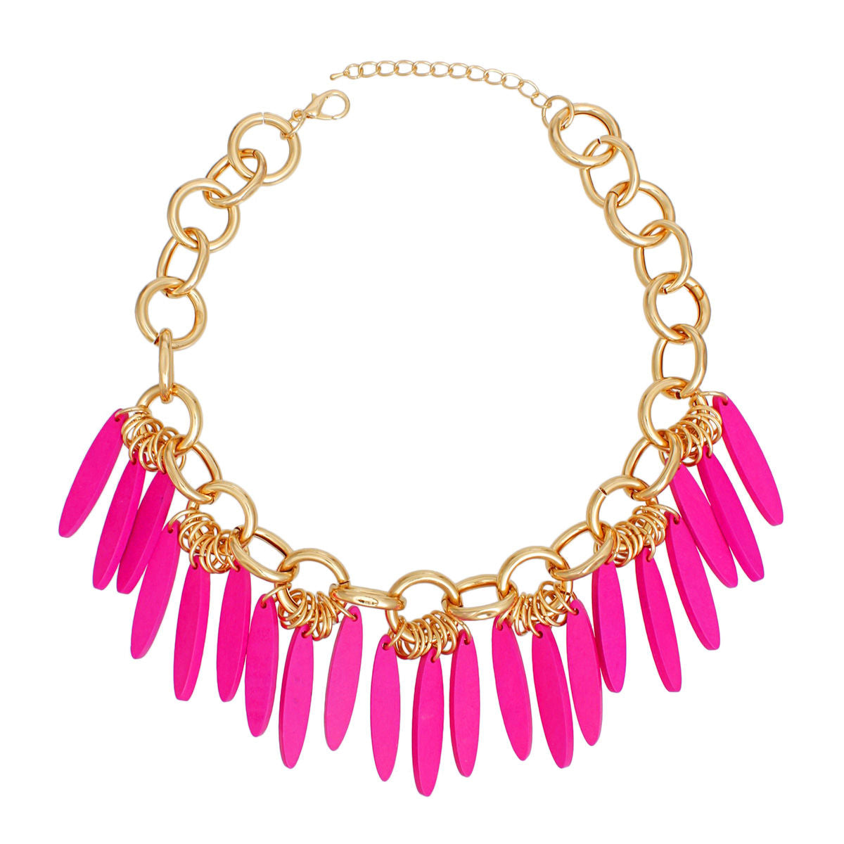Gold Tone Chunky Necklace Purple Wood Fringe Statement Jewelry