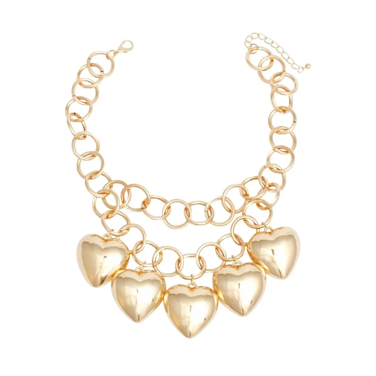 Women's Chunky Heart Chain Necklace - Polished Gold Statement Piece