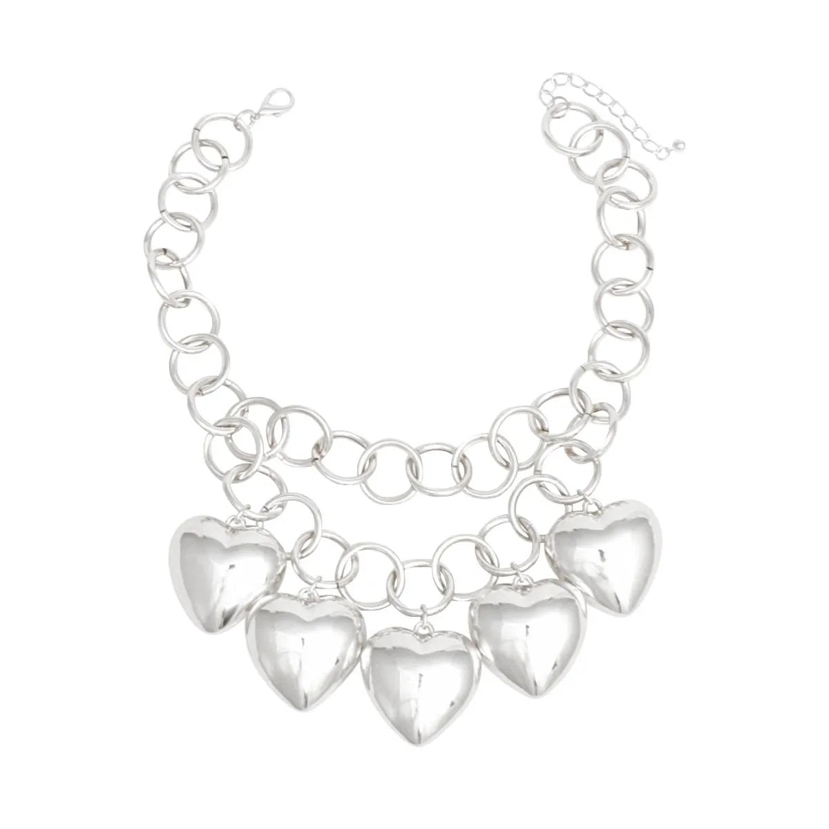 Women's Chunky Heart Chain Necklace - Polished Silver Statement Piece